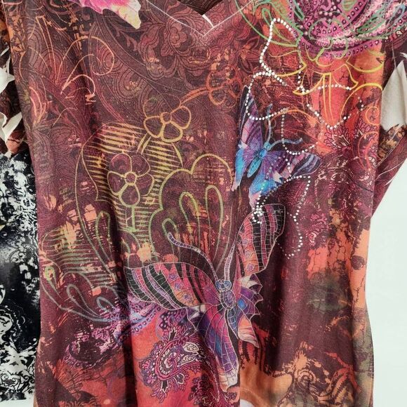 Women's Abstract Print Short Sleeve T-Shirt Blouses Women's Large Appropriate Be - Picture 4 of 8